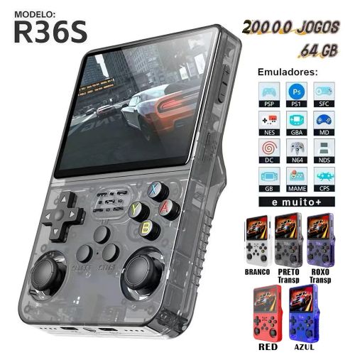 Console Portátil R36S com 20.000 Jogos Tela IPS 3.5" 64GB Emulador Retro Games Presente premium